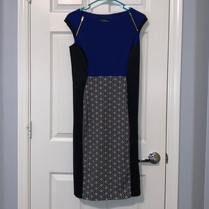 Black and blue color block dress